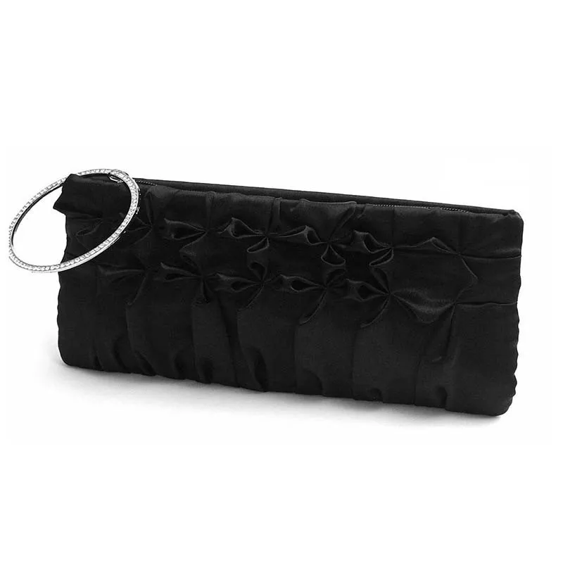 RUFFLED DIAMONTE RING CLUTCH BAG BLK