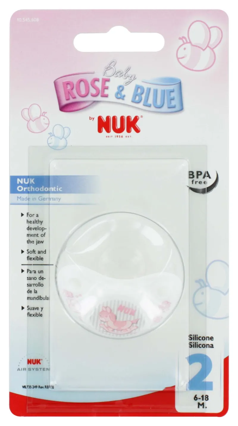 NUK SOOTHERS ROSE & BLUE SILICONE ORTHODONTIC 6-18 GIRL