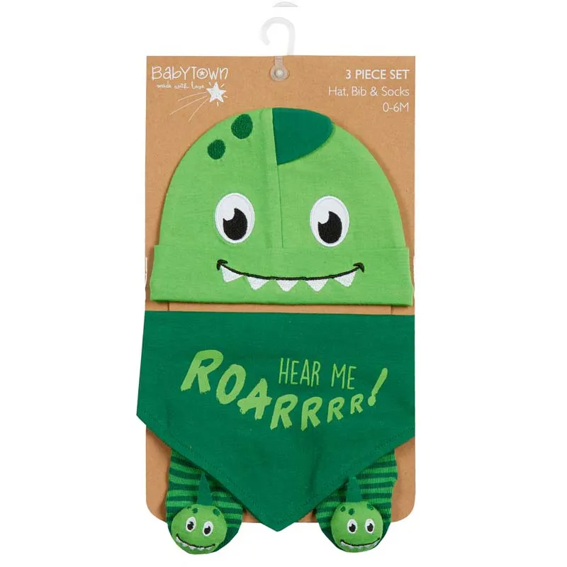 BABYTOWN 3pce DINOSAUR BIB SET
