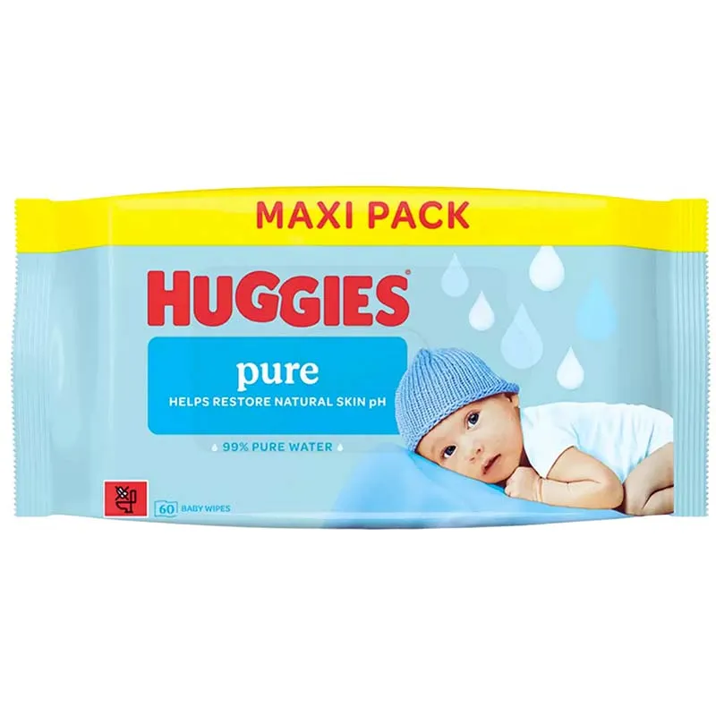 HUGGIES PURE BABY WIPES 60s x12