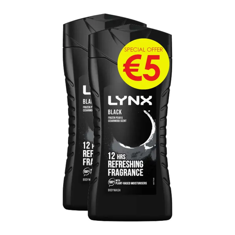 LYNX BLACK S/GEL 225ml twin pk