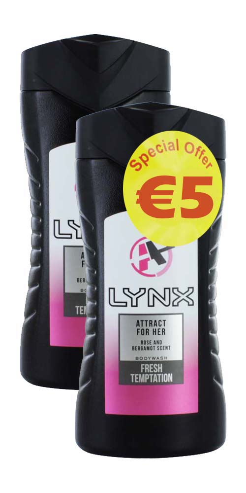 LYNX ATTRACT FOR HER S/GEL 250ml TWIN PK