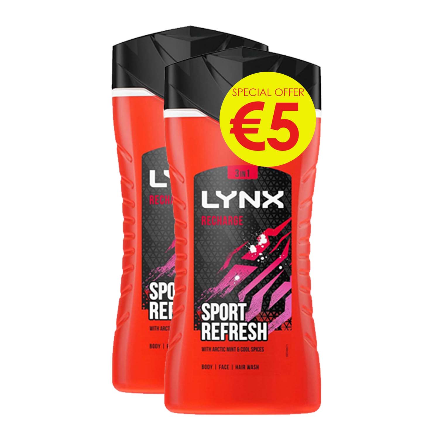 LYNX RECHARGE SPORT S/GEL 225ml***twin pk