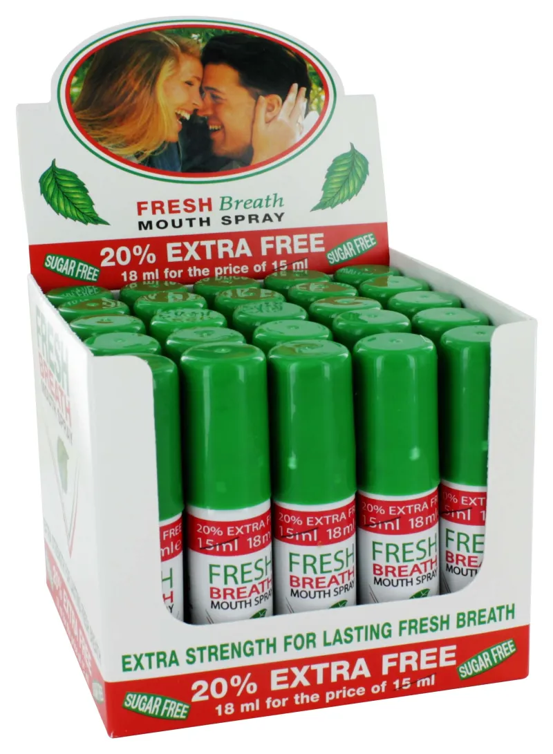 FRESH BREATH MOUTH SPRAY PEPPERMINT (GREEN)x 25