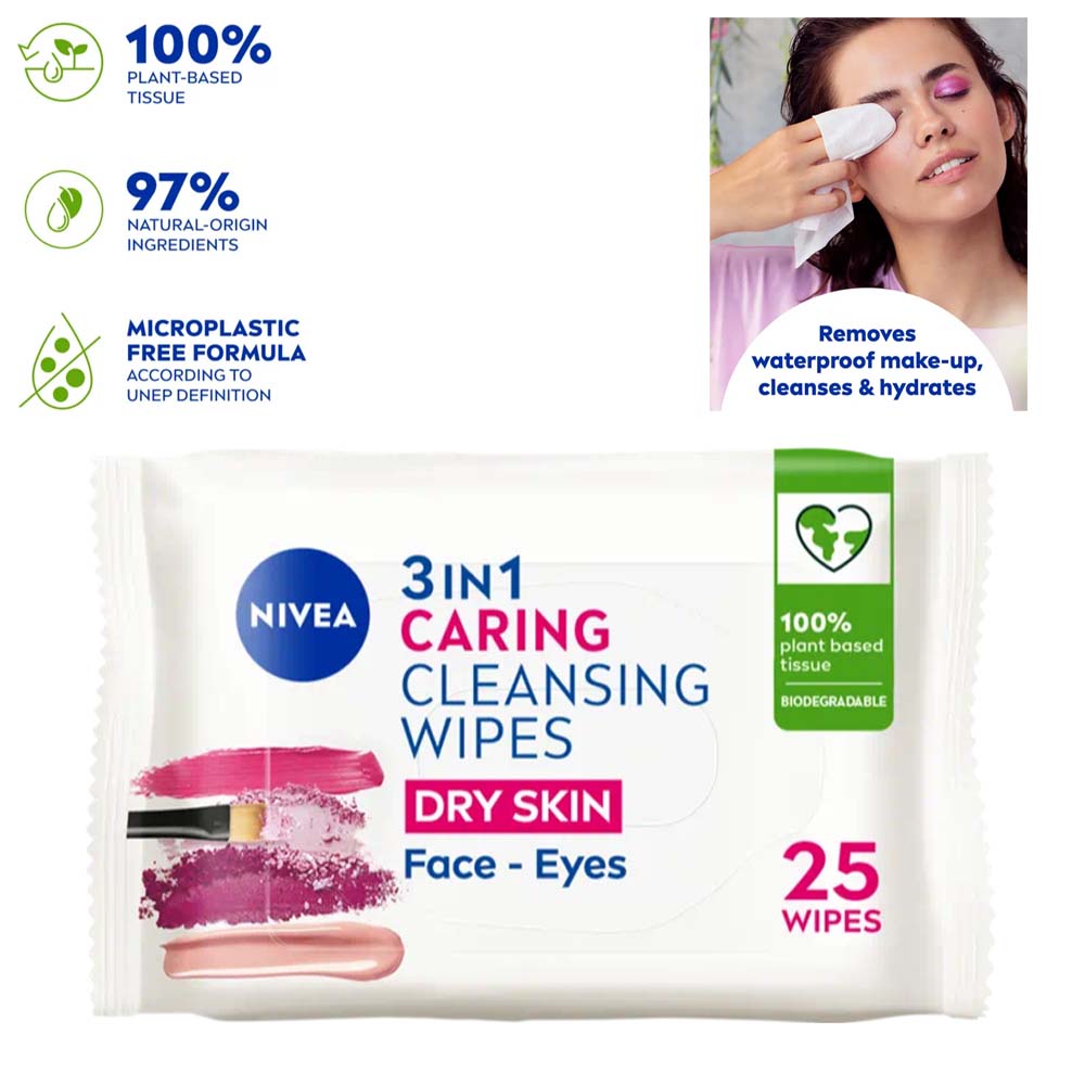 NIVEA 3in1(25) CARING CLEANSING DRY SKIN WIPES