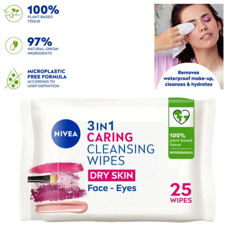 NIVEA 3in1(25) CARING CLEANSING DRY SKIN WIPES