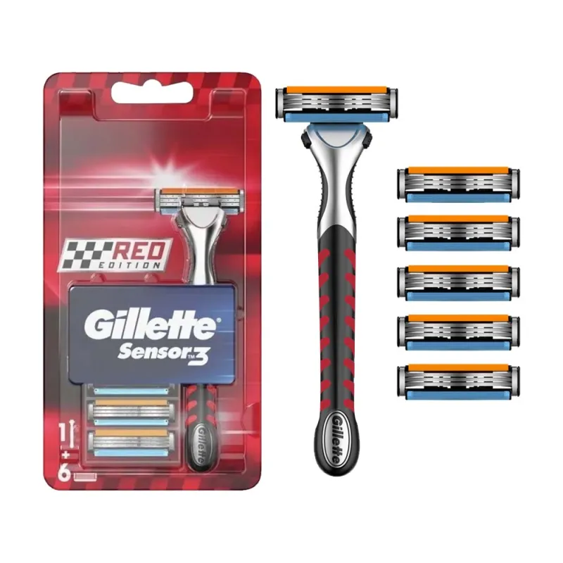 GILLETTE SENSOR 3 RAZOR + 6 HEADS RED EDITION PACK x10