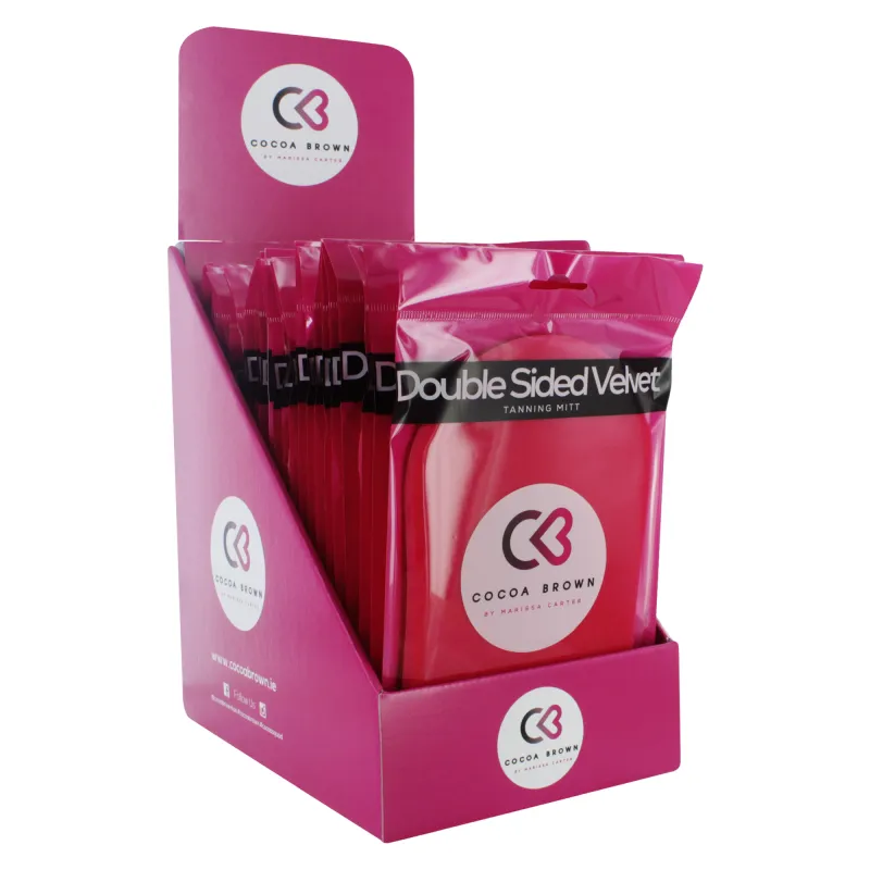 COCOA BROWN VELVET TANNING MITT DOUBLE SIDED DISPLAY X 24