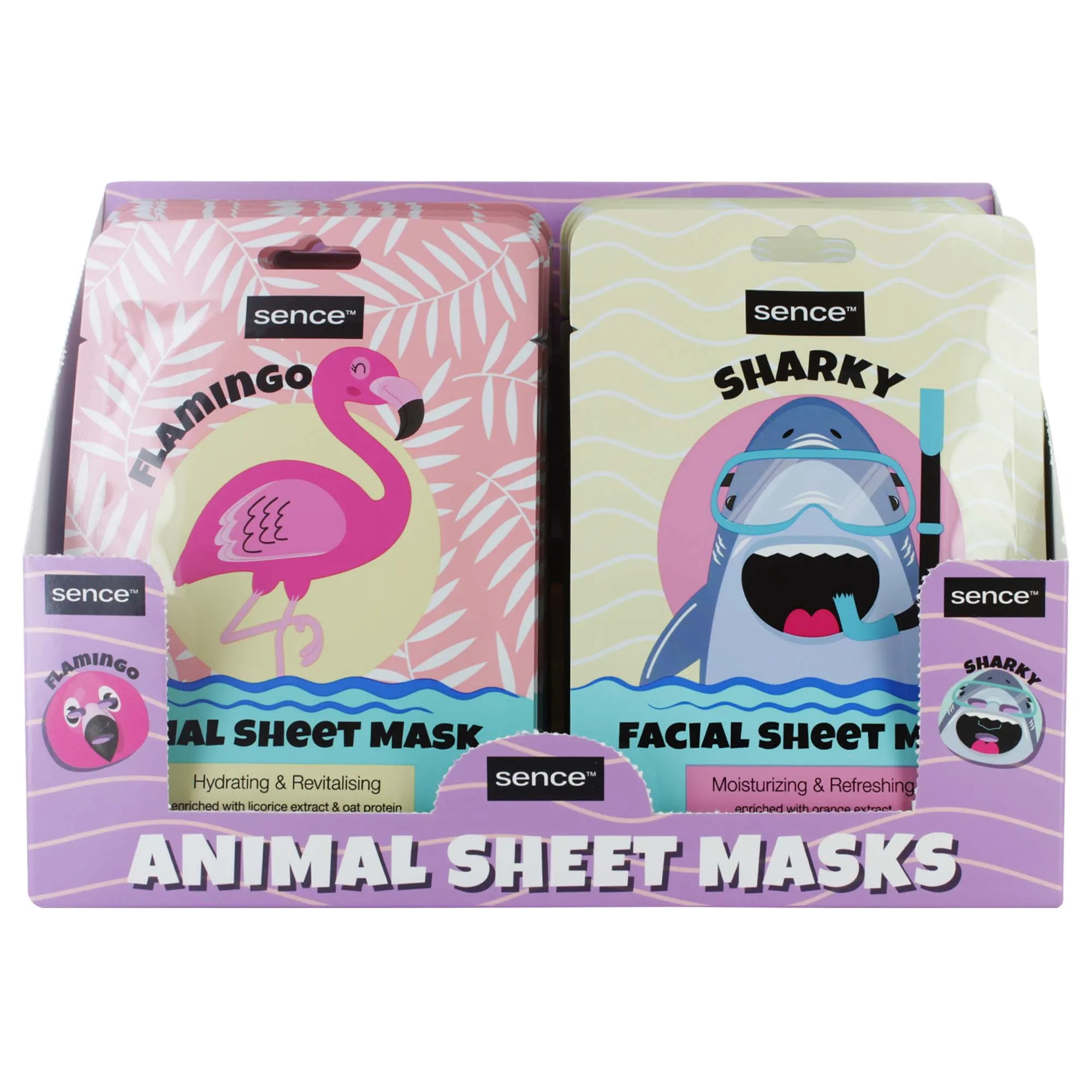 SENCE SHARKY/FLAMINGO FACE SHEET MASK DISP x24