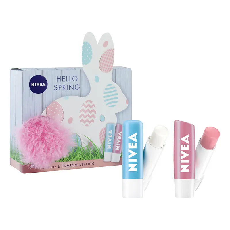 NIVEA LIP BALM DUO & POM POM KEY RING SET