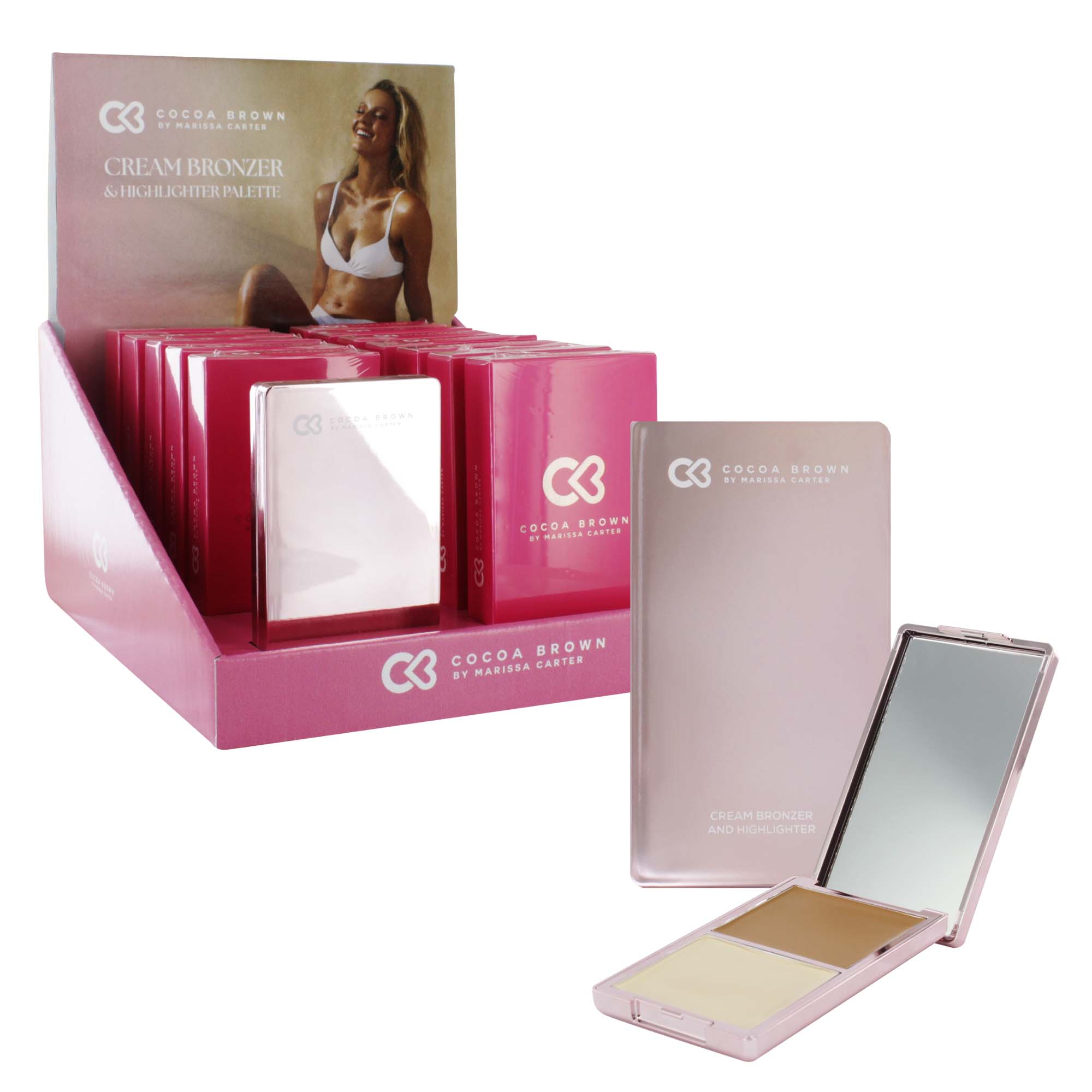 COCOA BROWN CREAM BRONZER & HIGHLIGHTER PALETTE DISPLAY X 12