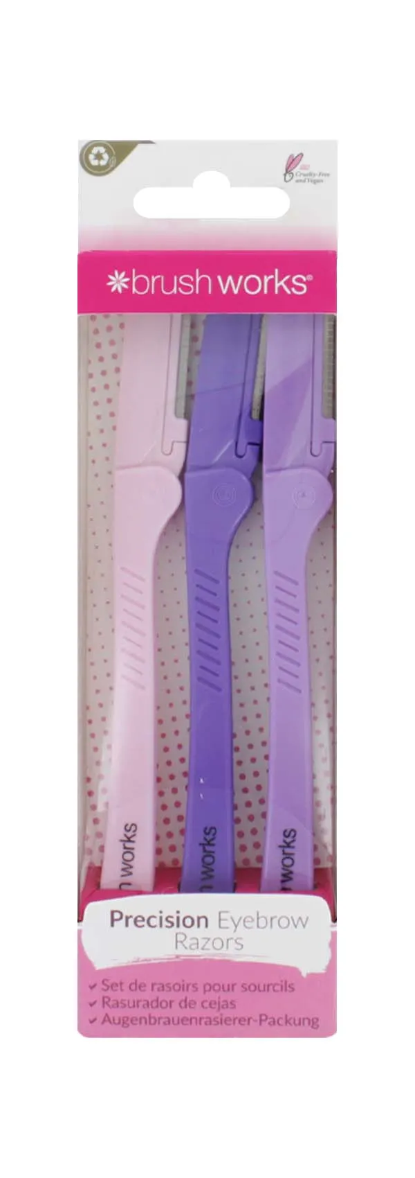 BRUSHWORKS PRECISION EYEBROW RAZOR 3s FOLDING DERMAPLANER 52 56 351