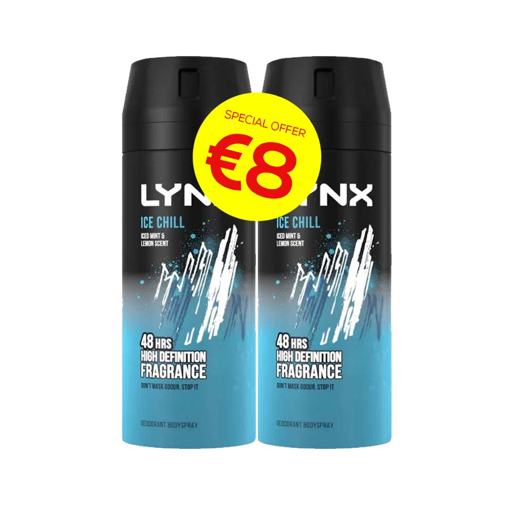 LYNX ICE CHILL DEODRANT 150ml*** twin pk