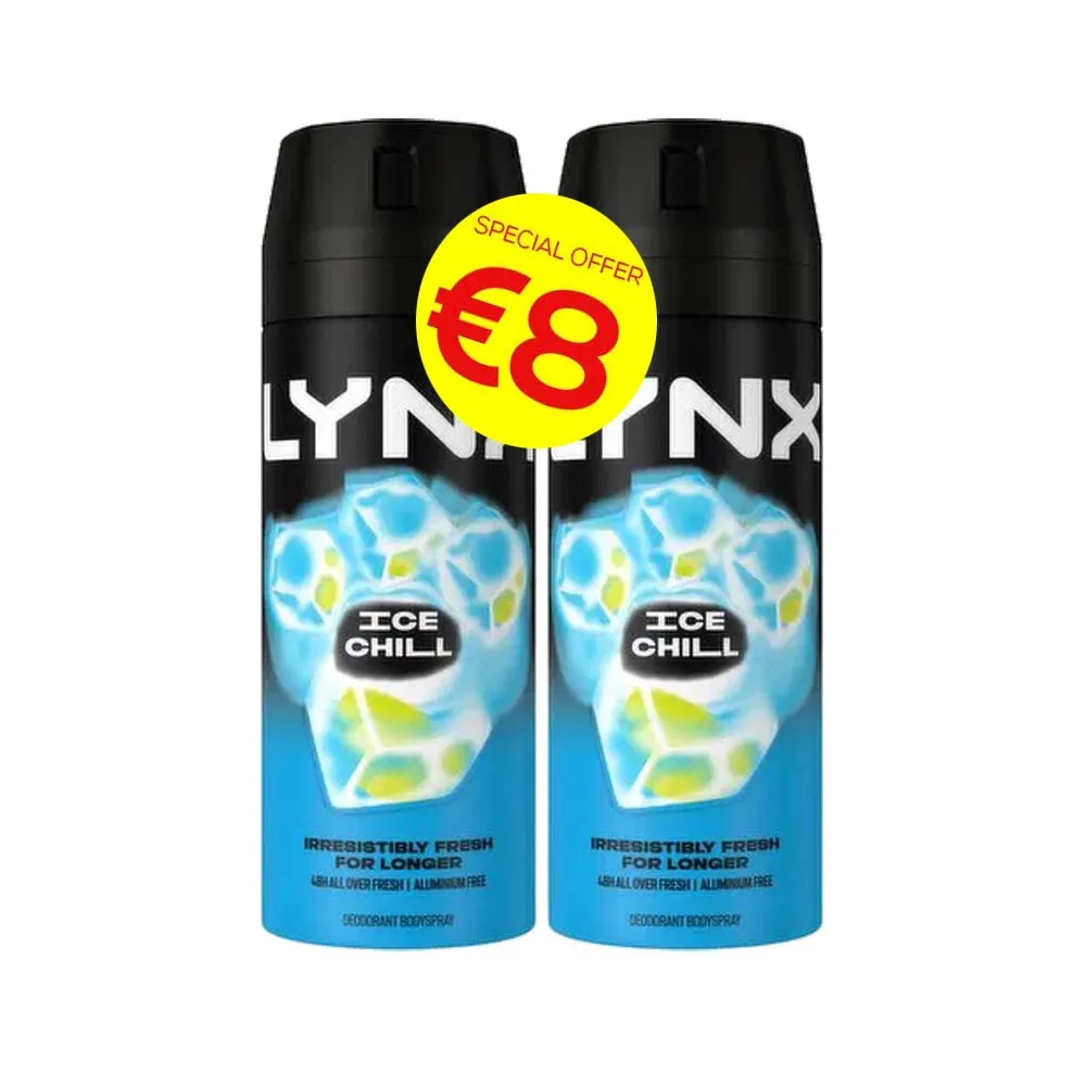LYNX ICE CHILL DEODRANT 150ml*** twin pk
