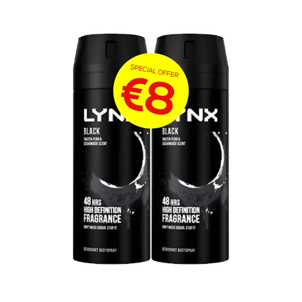 LYNX BLACK DEODRANT 150ml twin pk