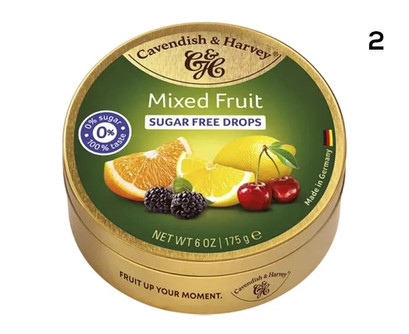 CAVENDISH & HARVEY SUGAR FREE MIXED FRUIT DROPS 175g x 9