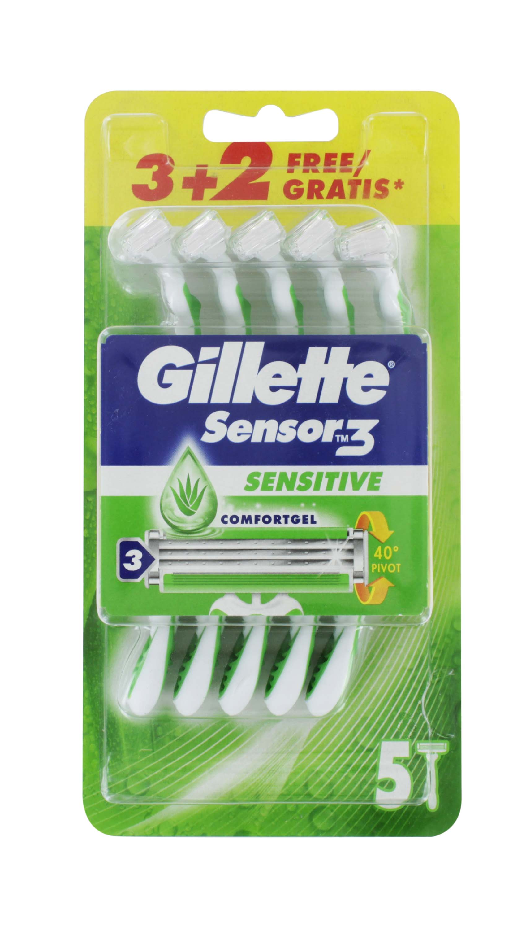 GILLETTE BLUE 3 SENSOR CARE RAZORS 5s