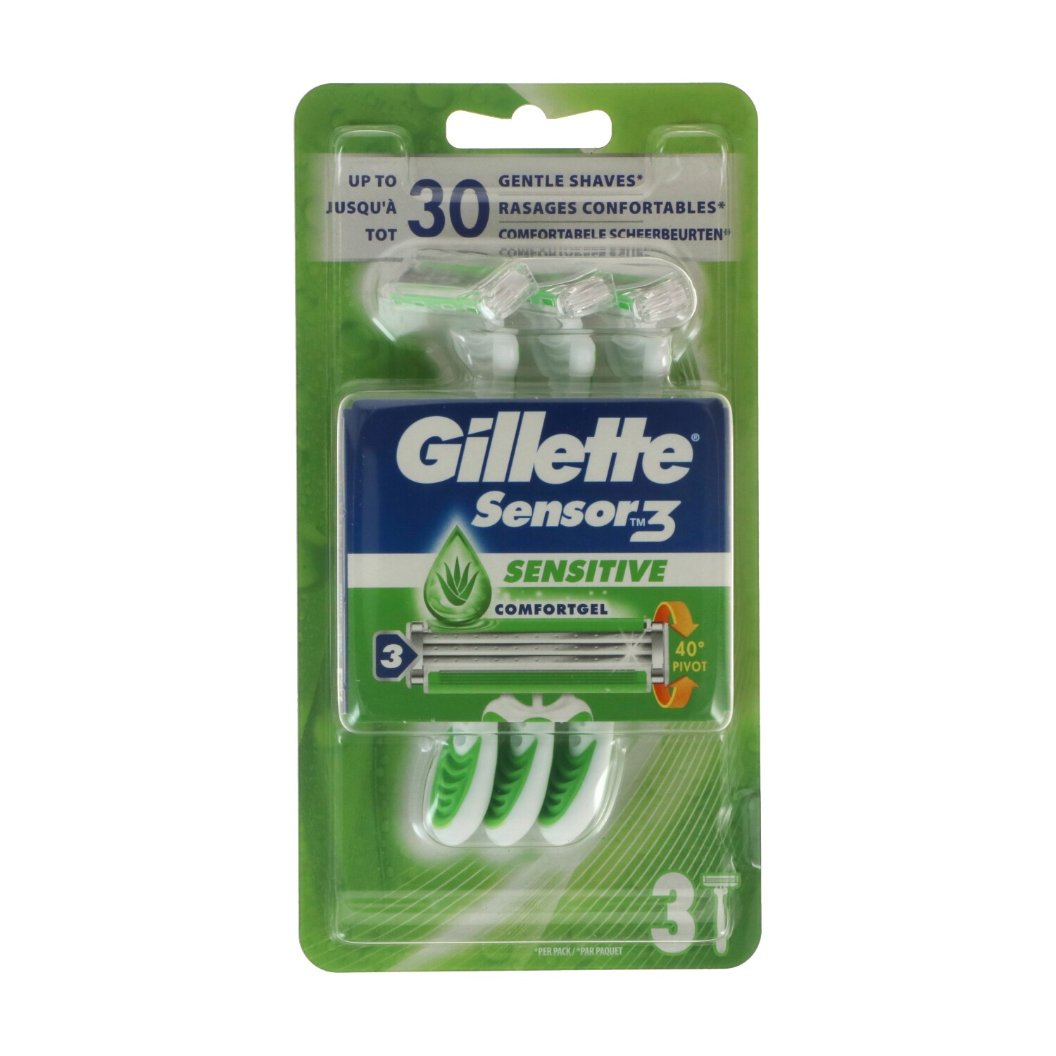 GILLETTE BLUE 3 SENSOR SENSITIVE RAZORS 3s