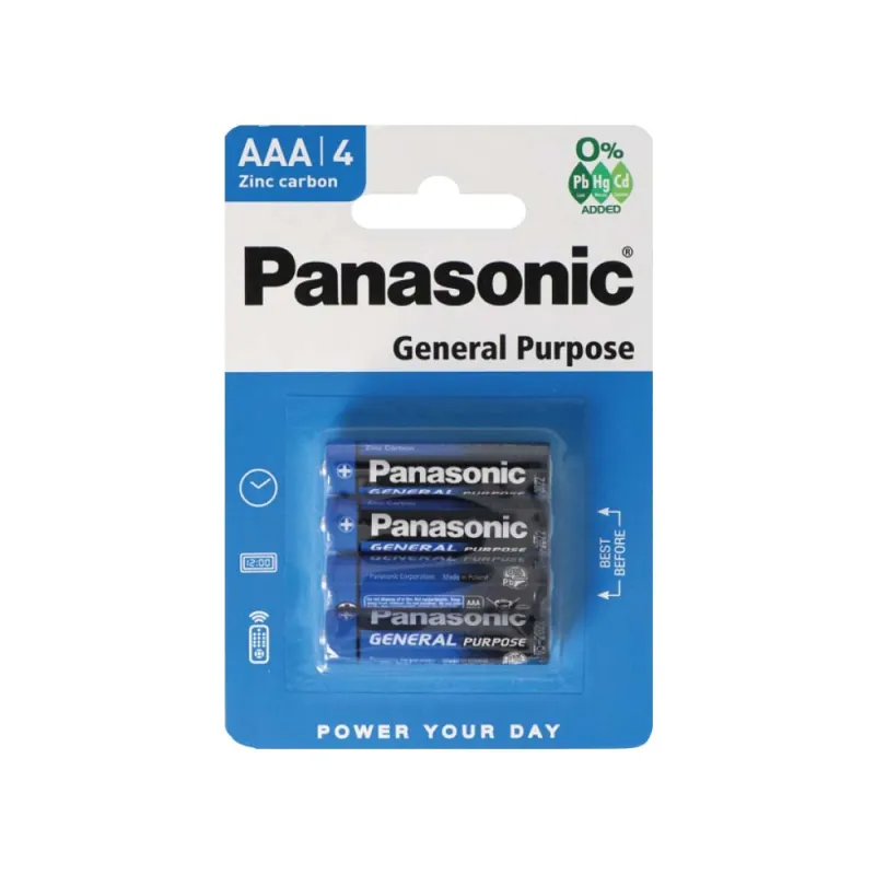 PANASONIC ZINC CARBON BATTERIES AAA 4 PACK x12