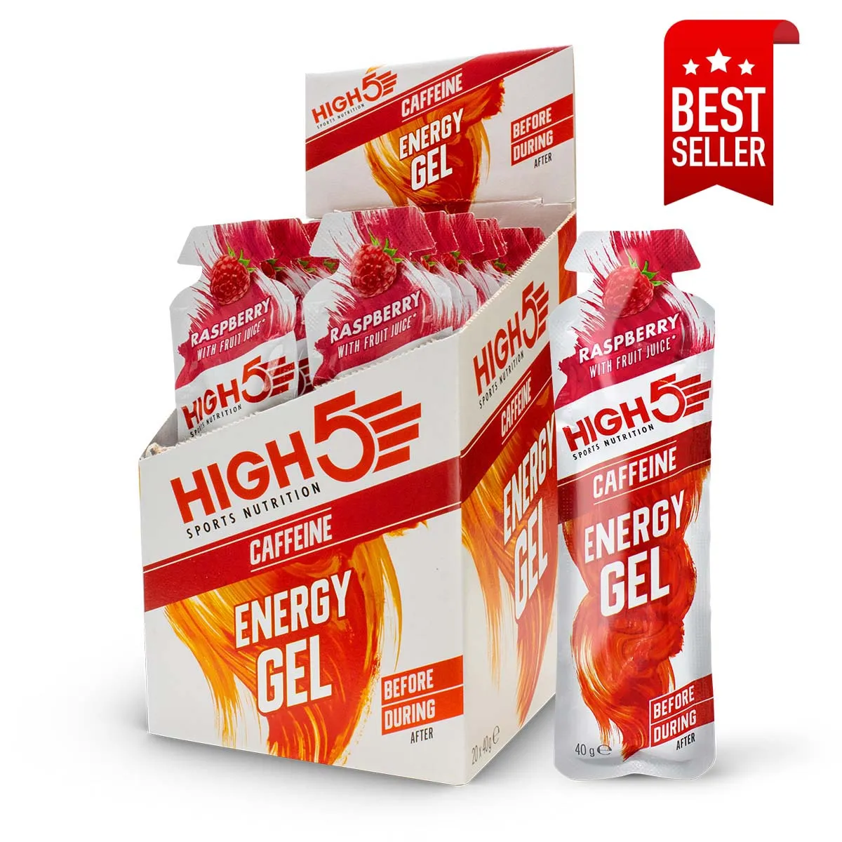 HIGH 5 ENERGY GEL CAFFEINE 40g RASPBERRY x20