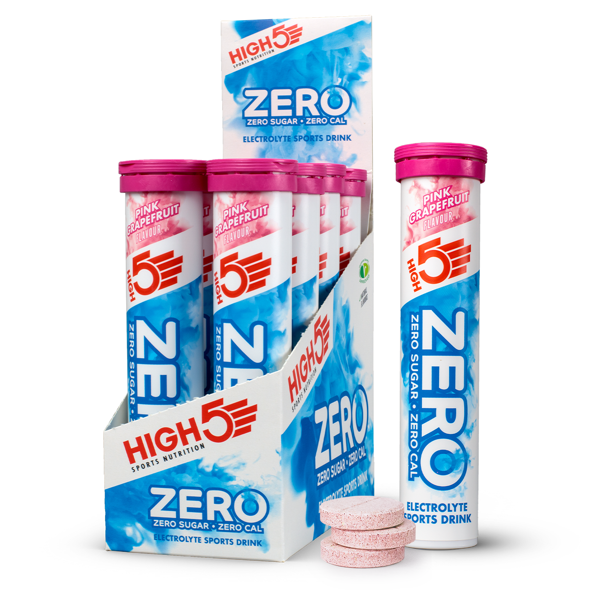 HIGH 5 ZERO SALTS TUBE PINK GRAPE FRUIT x8 ELECTROLYTE SPORTS DR
