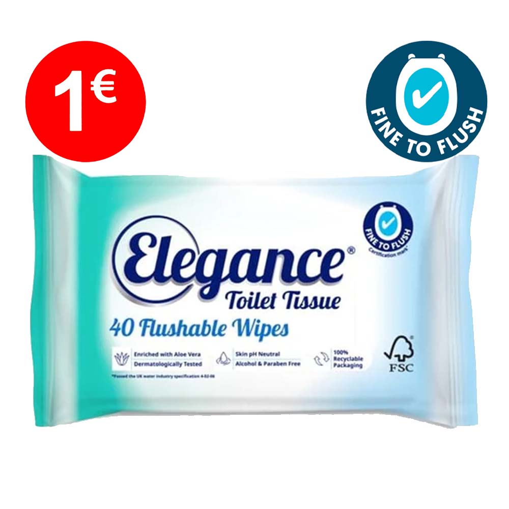 ELEGANCE TOILET TISSUE FLUSHABLE WIPES x 16