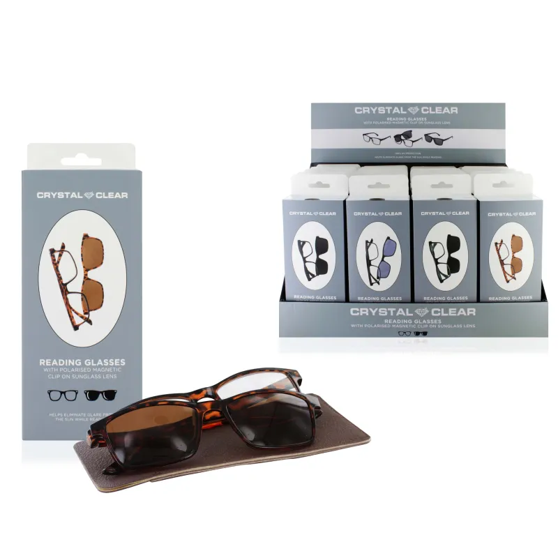 CRYSTAL CLEAR READING POLARISED GLASSES WITH MAGNETIC CLIP CDU x 20