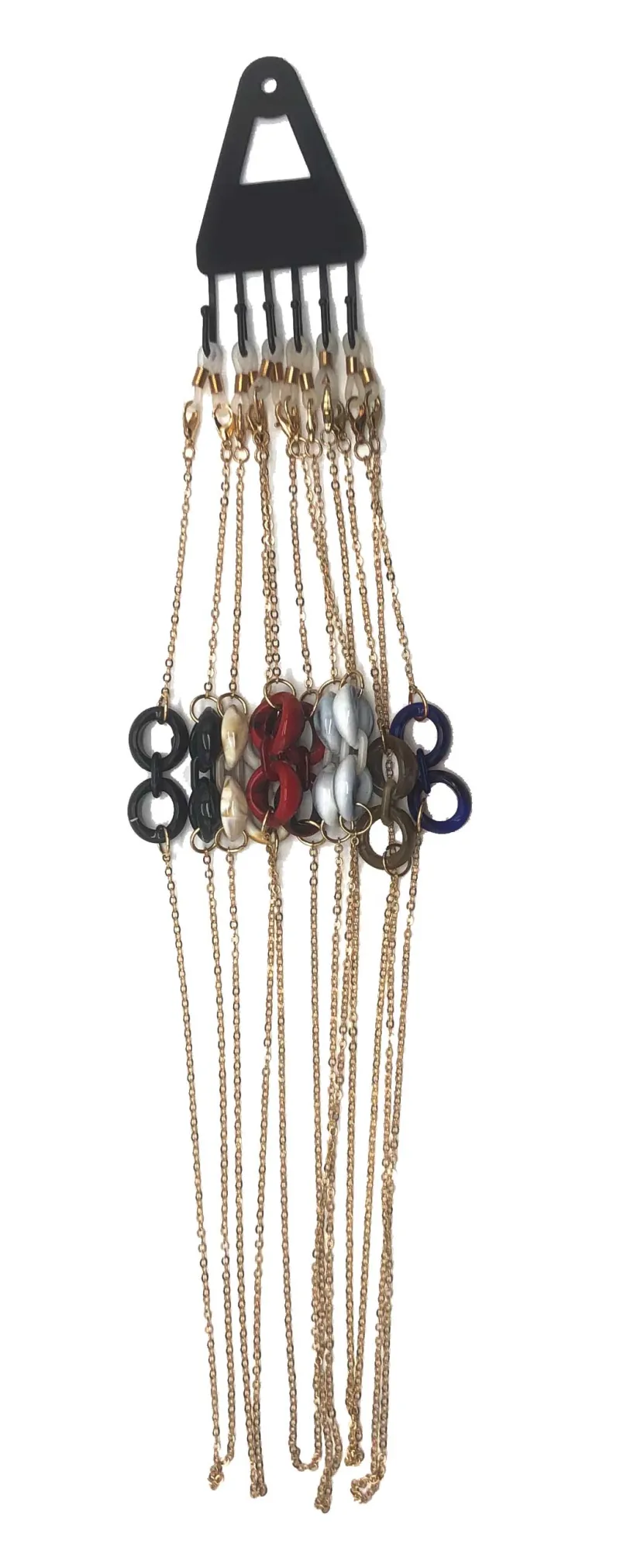 GOLD CHAIN COLOURED BEAD GLASS HOLDER x12