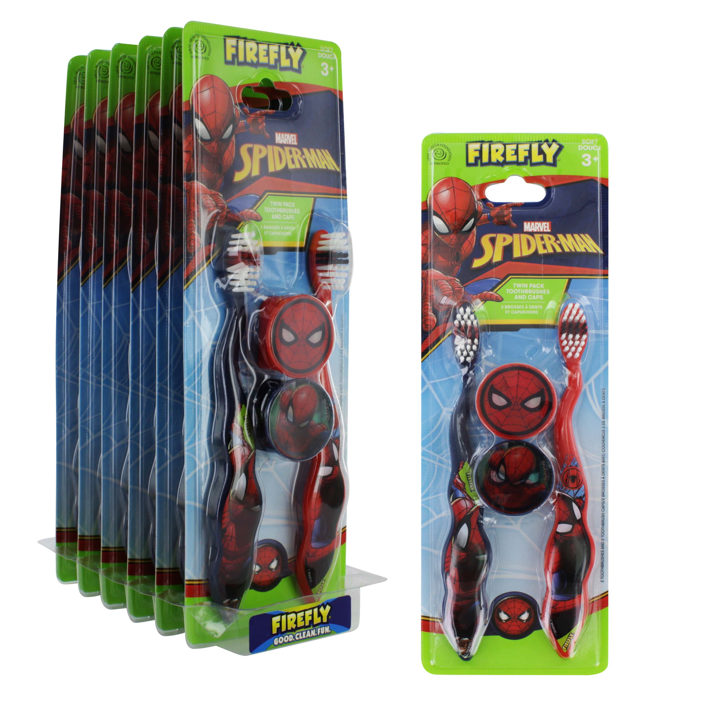 SPIDERMAN TWIN TOOTHBRUSH & CAPS x6
