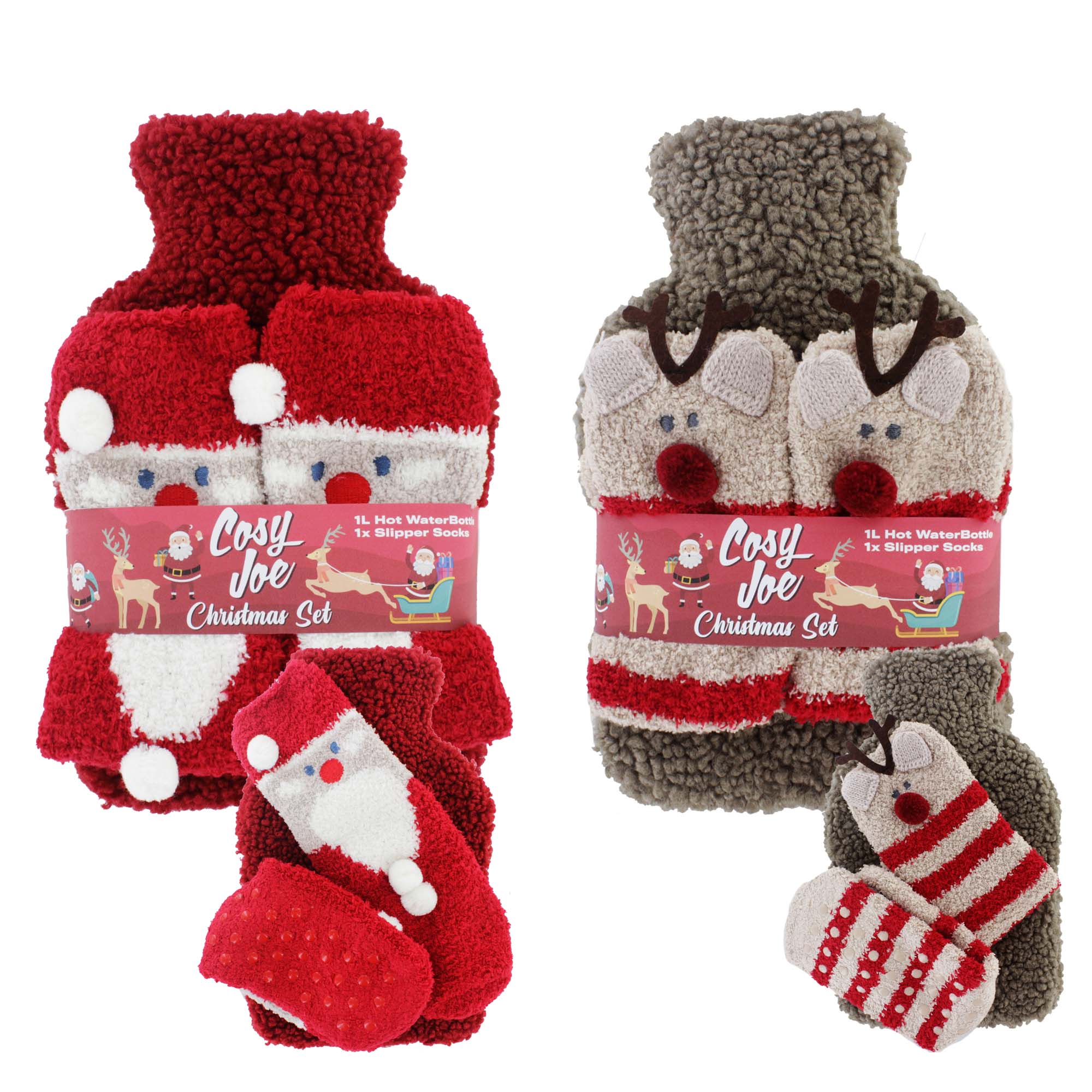 COSY JOE 1L XMAS COVERED BOTTLE & SOCK SET