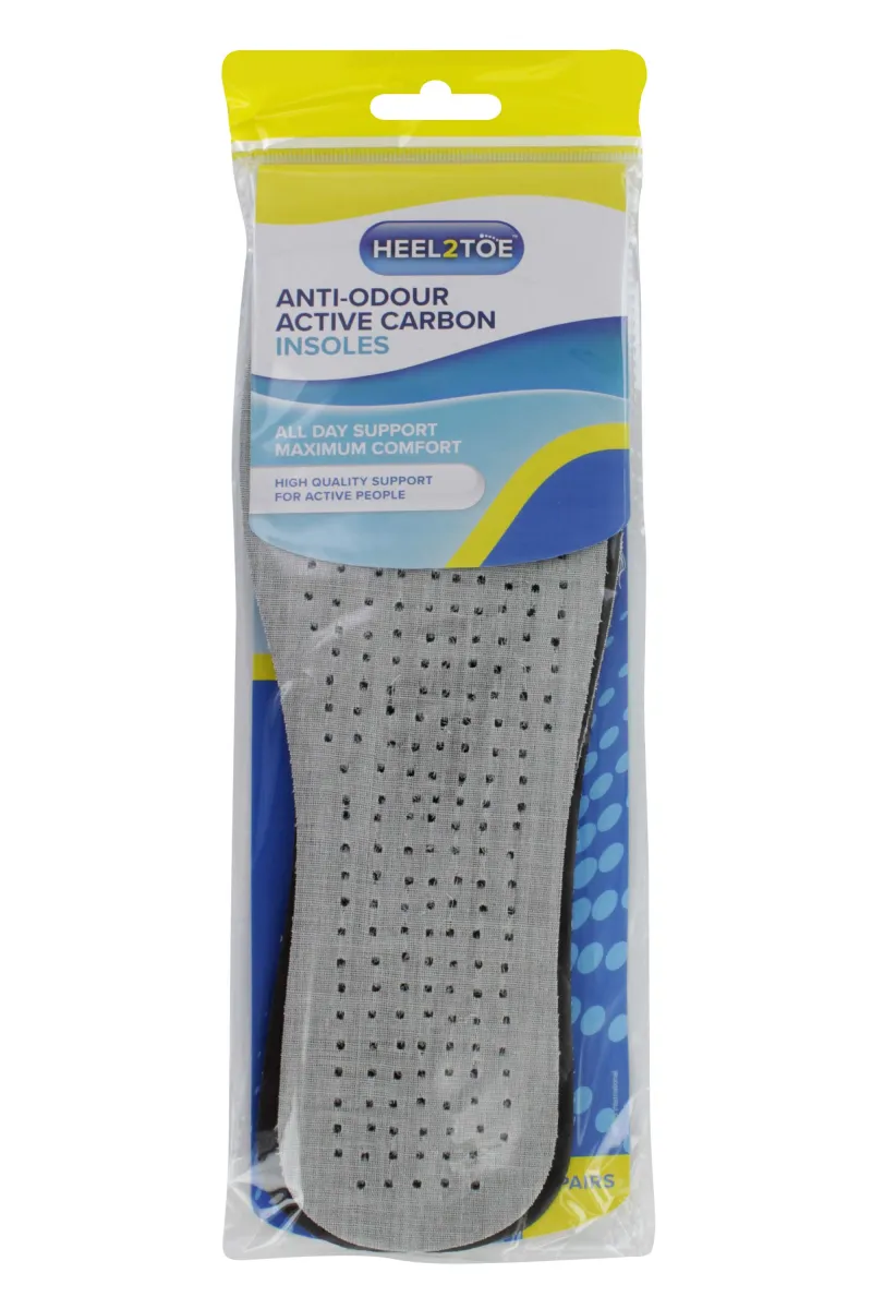 HEEL 2 TOE ANTI ODOUR CARBON INSOLES 2 PAIR