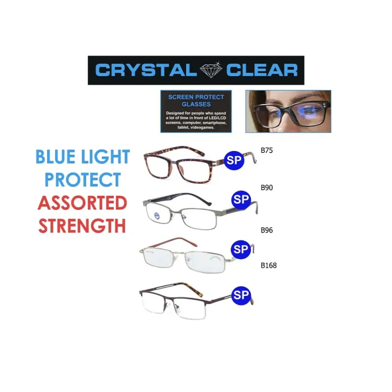 CRYSTAL CLEAR READERS BLUE LIGHT PROTECT READING GLASSES