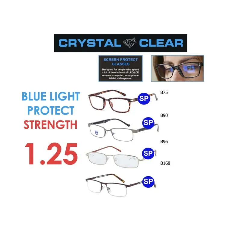 CRYSTAL CLEAR READERS BLUE light protect glasses 1.25