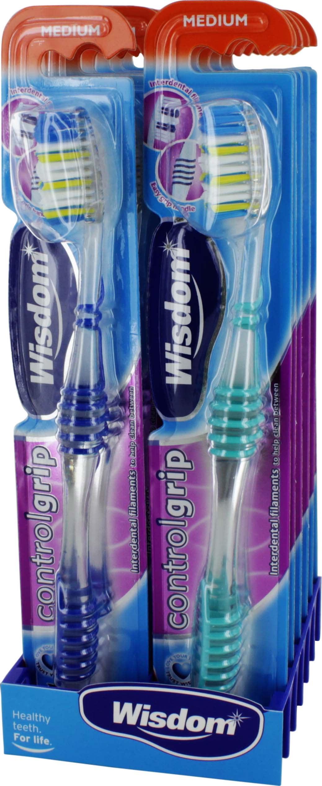WISDOM CONTROL GRIP MEDIUM TOOTHBRUSH x 12