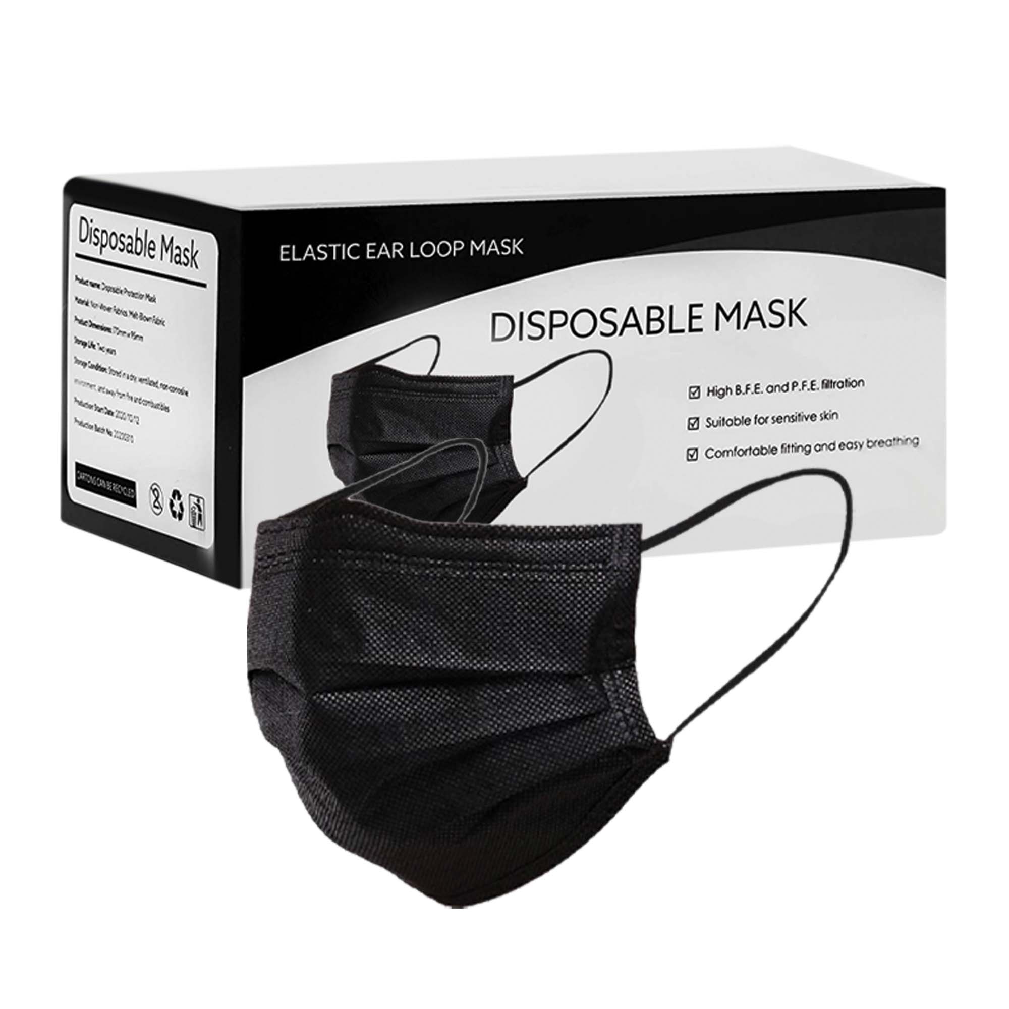 DISPOSABLE 3 ply BLACK MASKS X 50