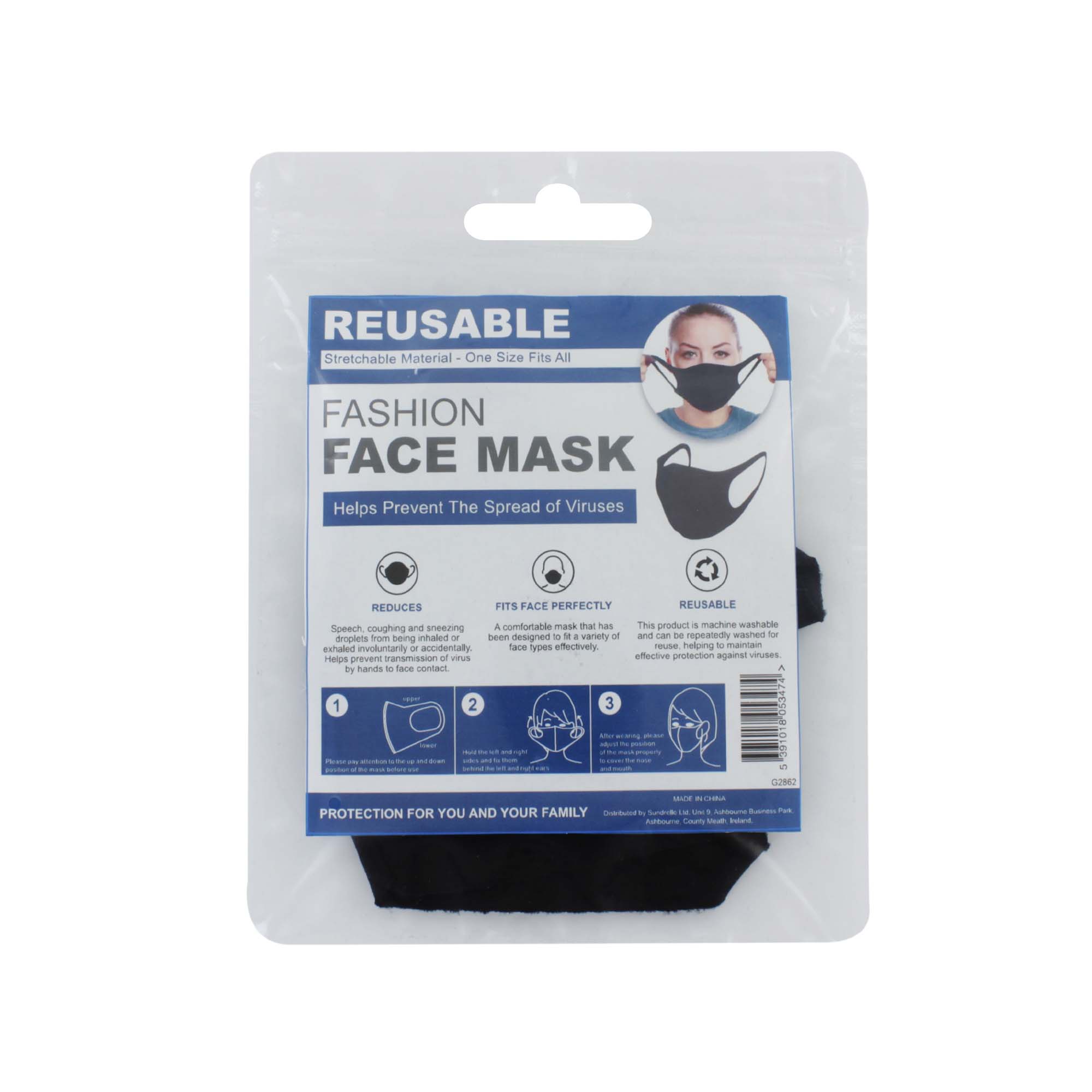 REUSABLE FACE MASK SPANDEX BLACK