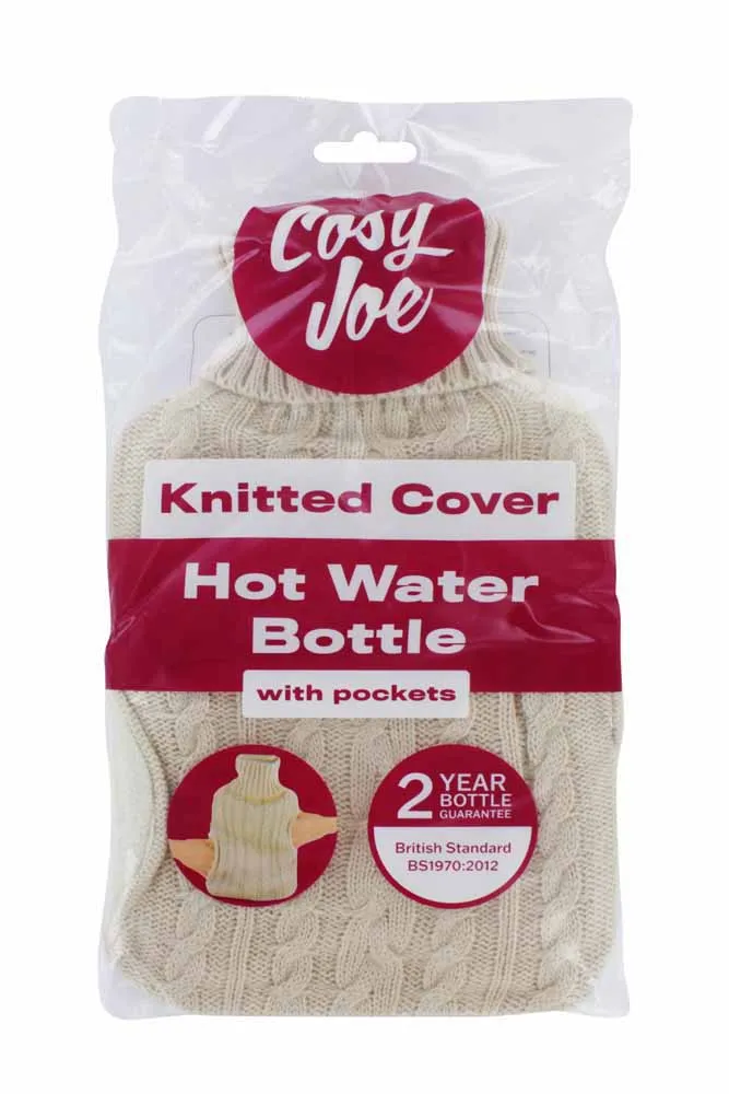 KNITTED HOT WATER BOTTLE with pockets cosy joe