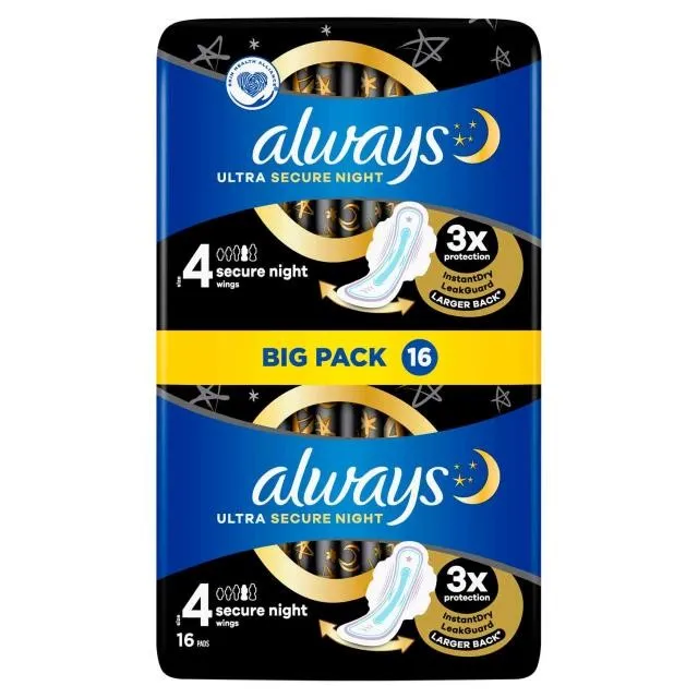 ALWAYS ULTRA SECURE NIGHT 16 PADS WITH WINGS