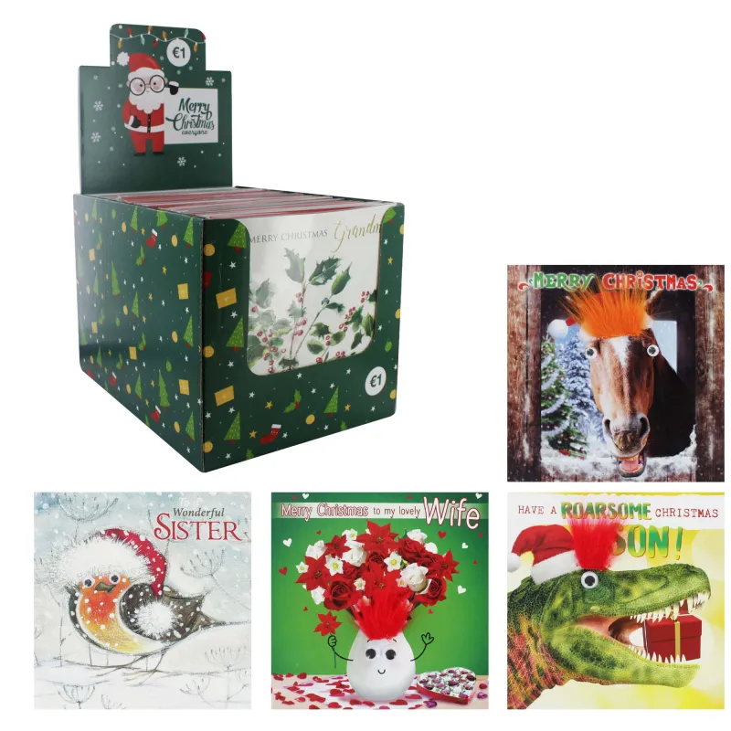 XMAS GREETING CARDS ASSORTED Disp X100