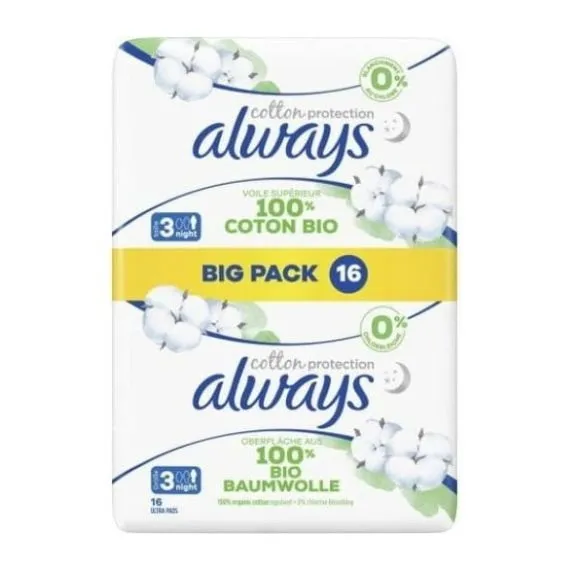 ALWAYS ORGANIC PADS WINGS NORMAL NIGHT 16s