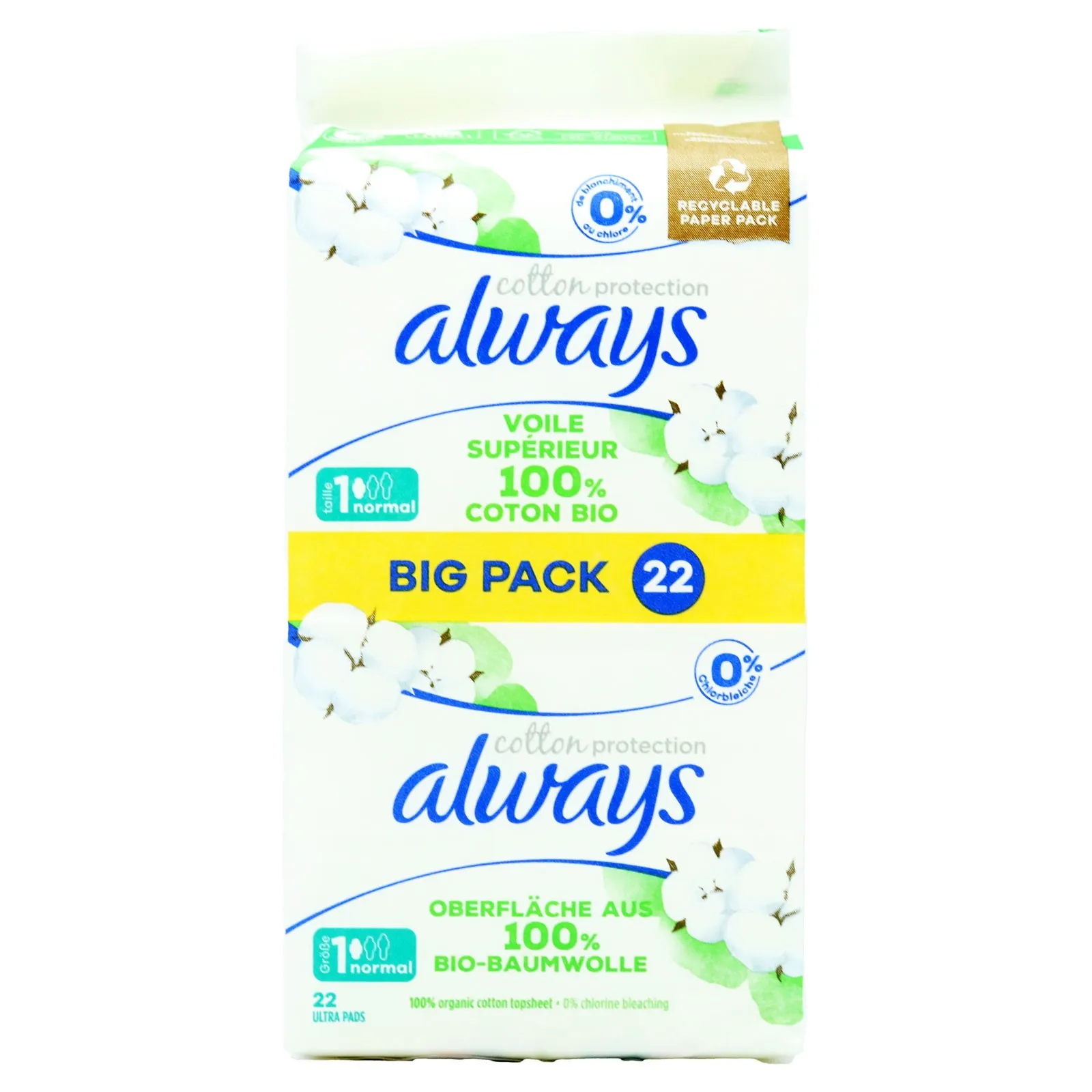 ALWAYS ORGANIC PADS WINGS NORMAL NIGHT 22s