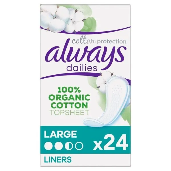 ALWAYS 24 DAILY LINERS LGE ORGANIC