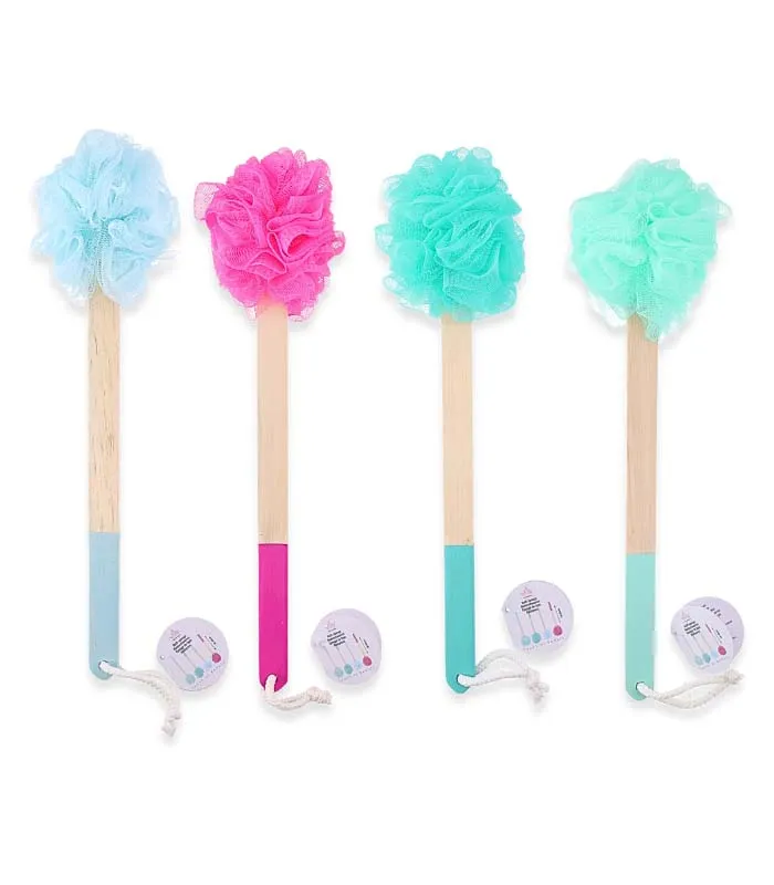 MESH SPONGE BATH BRUSH WOODEN HANDLE