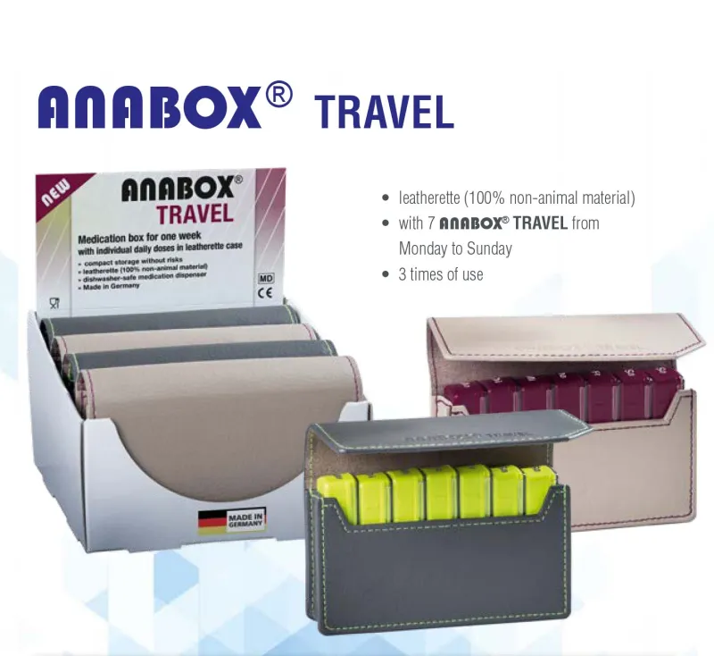 ANABOX 7 DAY TRAVEL PILL BOX IN WALLET DISP x4
