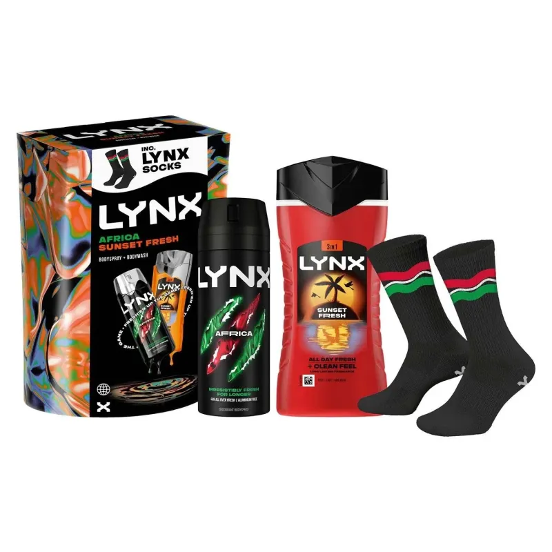 LYNX MIX 3pce SOCK SET(AFRICA DEO & SUNSET GEL)x4