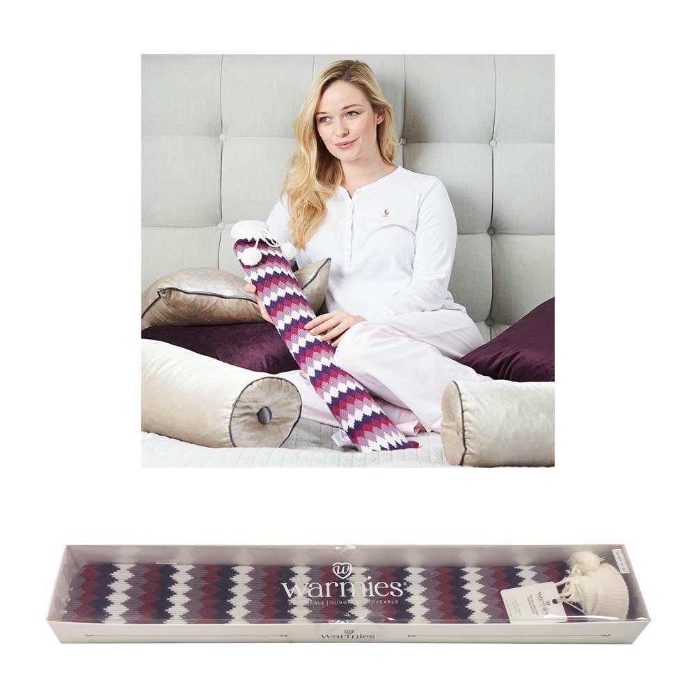 BOT-PUR-1 WARMIES LONG HOT WATER BOTTLE PURPLE CHEVRON BOXED