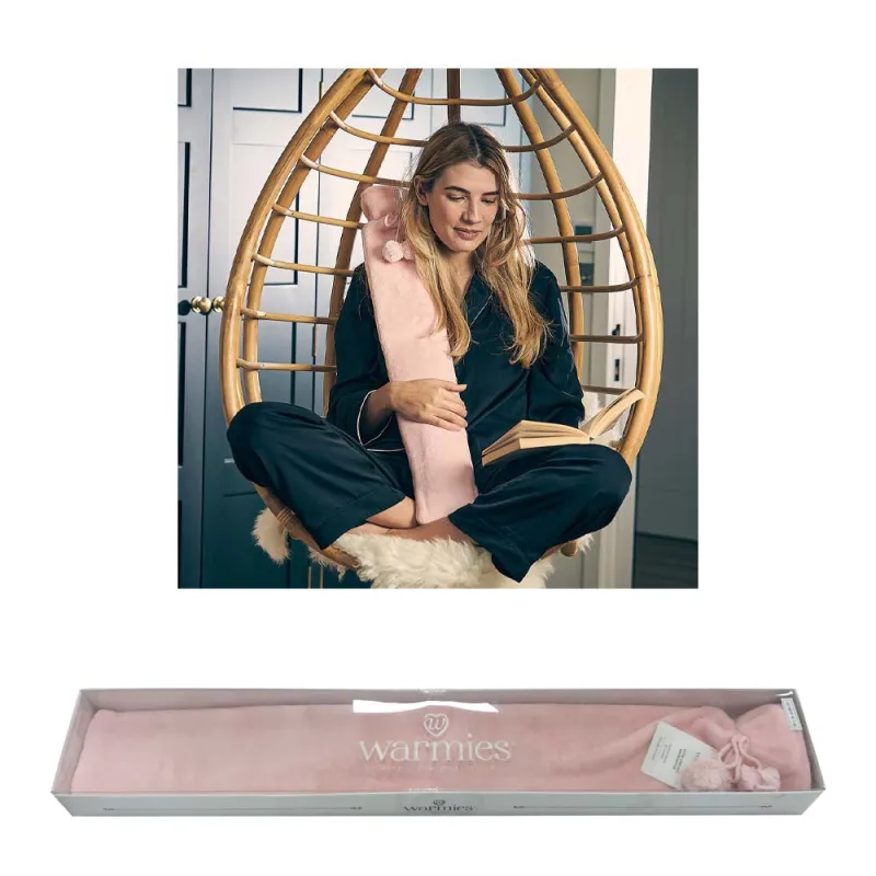 BOT-FLE-3 WARMIES LONG HOT WATER BOTTLE PINK FLEECE BOXED