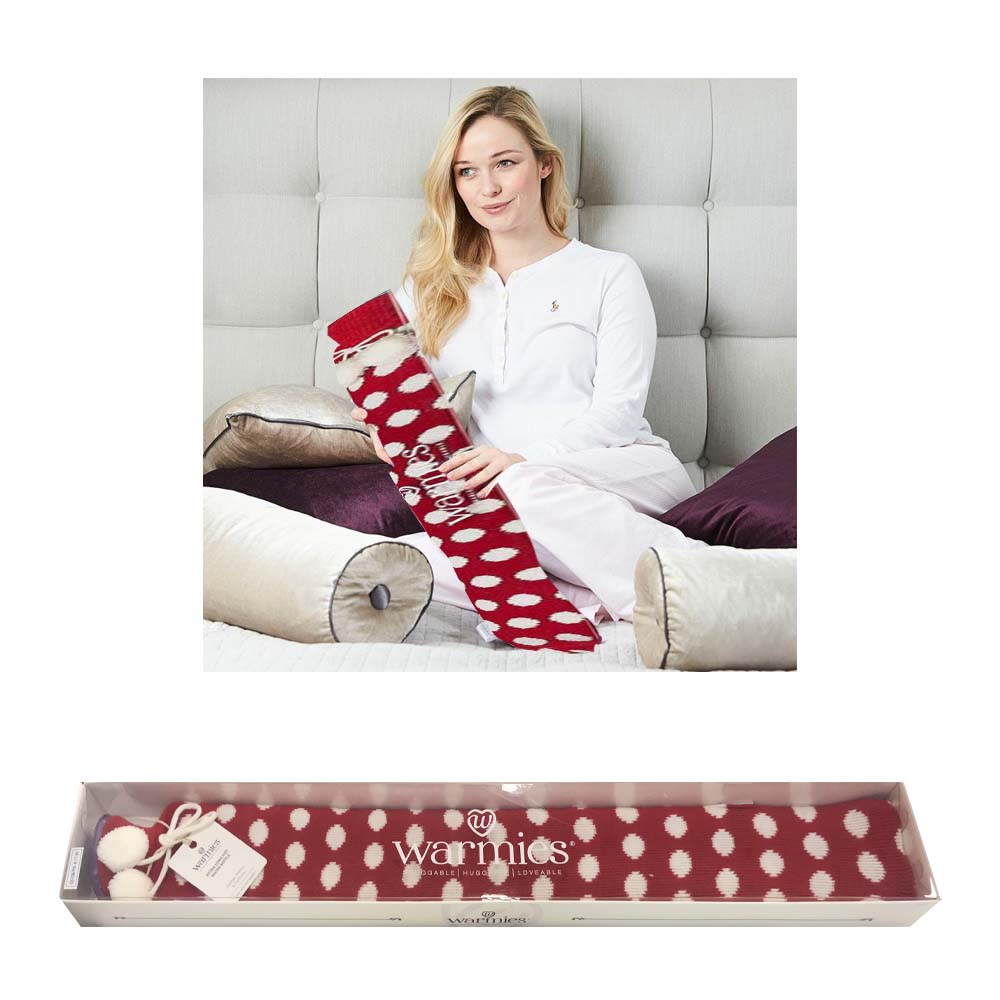 BOT-RED-2 WARMIES LONG HOT WATER BOTTLE RED SPOT BOXED