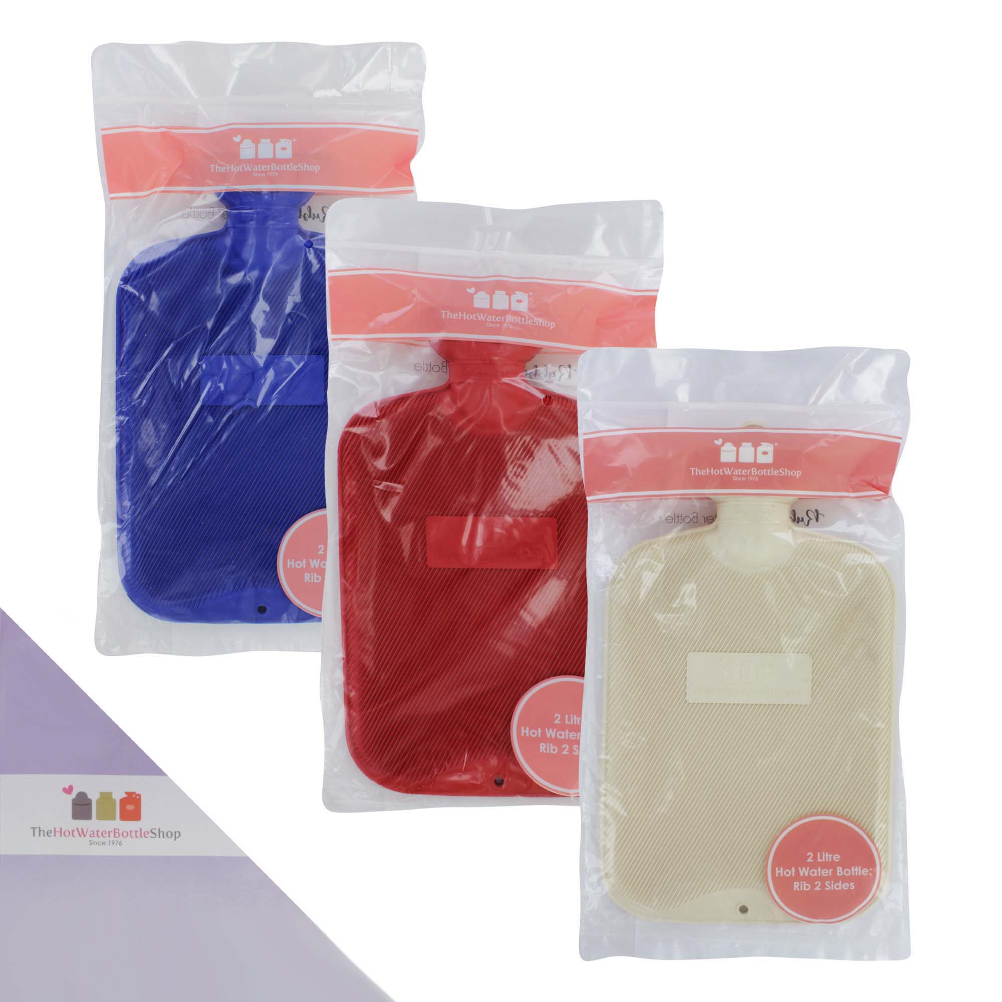 HOT WATER BOTTLE RUBBER RIB 2 SIDED 2Ltr