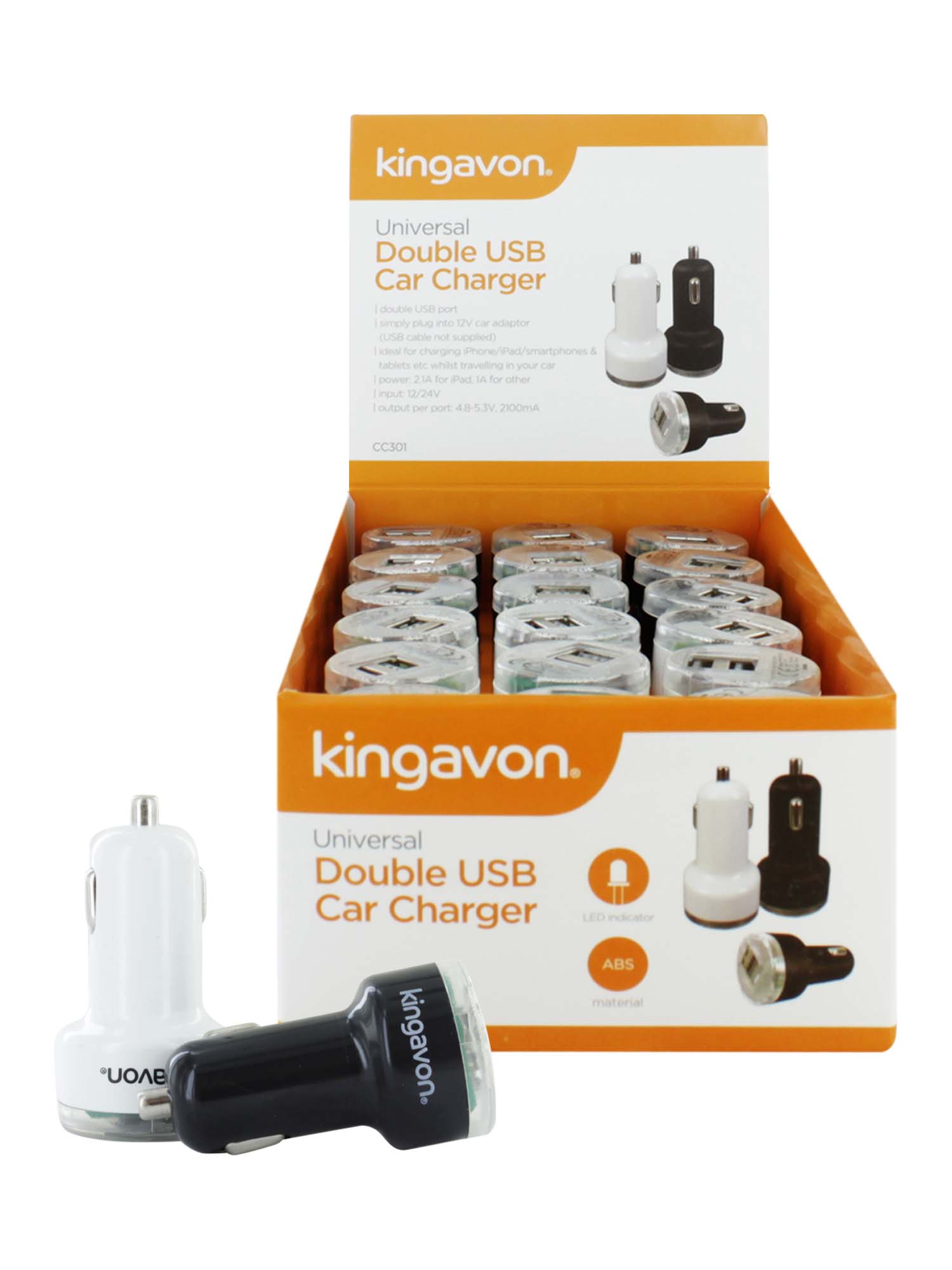 KINGAVON UNIVERSAL DOUBLE USB CAR CHARGER x 18